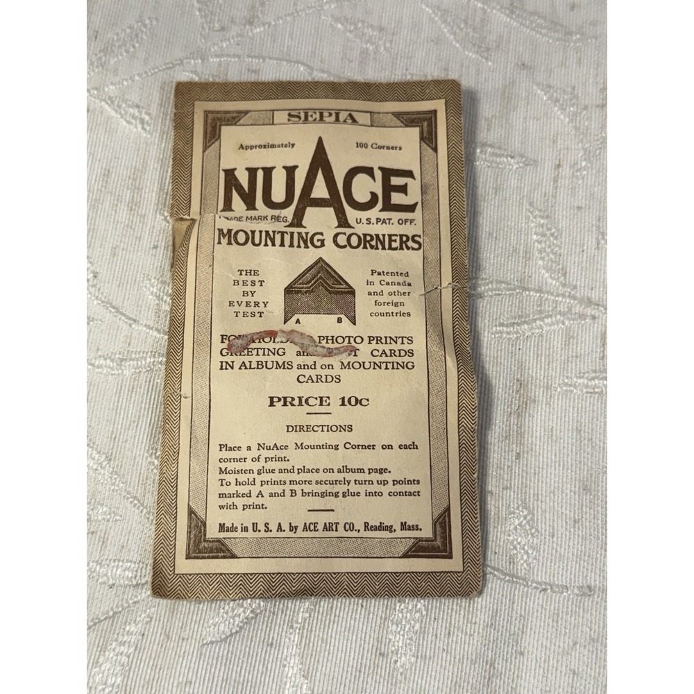 Vintage 1940s NuAce Sepia Photo Mounting Corners Ephemera Packet Ace Art Co NOTE